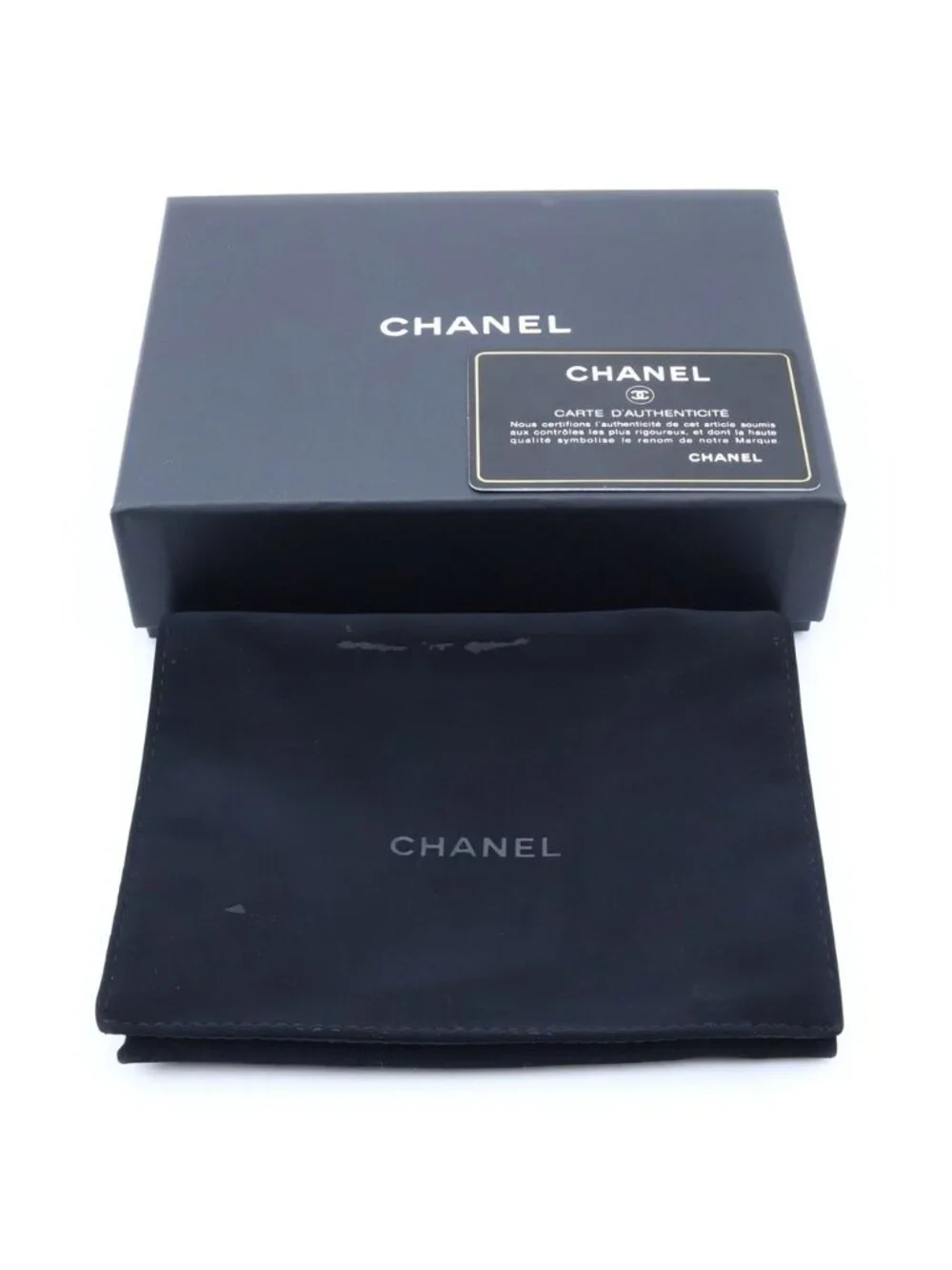 Chanel Boy Trifold Wallet Compact Coin Purse Black Caviar Leather Silver